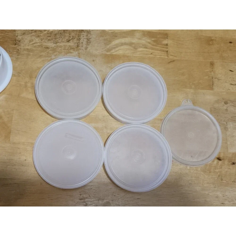 Set of 4 Vintage Tupperware Hamburger Keepers #882 W/ Lid, Press & Slider Press